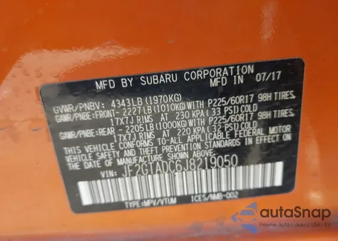 2018 Subaru Crosstrek 2.0I Premium из США, поврежденный, VIN JF2GTADC6J8219050